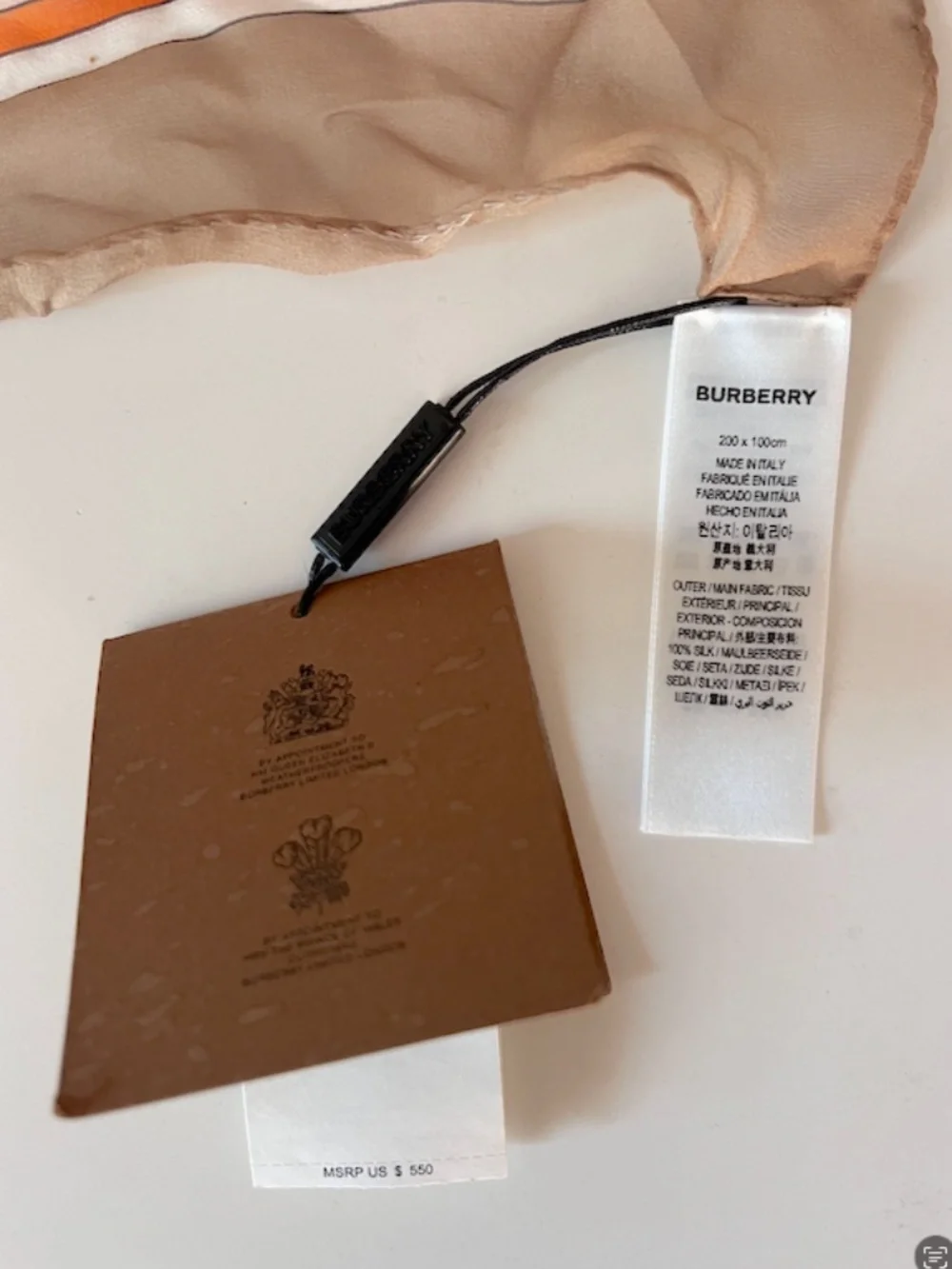BURBERRY Silk Chiffon Unicorn Print Oblong Scarf Archive Beige